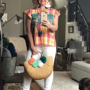 Plaid embroidered blouse